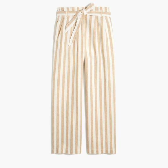 J. Crew Pants - J.Crew Striped Linen Cotton Paperbag Pants Women's Cropped Coastal Chic- Size 10